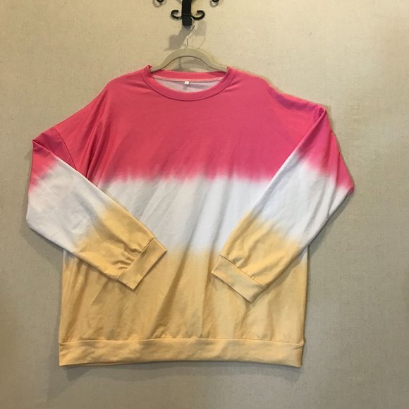 Women's Pink & Yellow Dip Dye Sweatshirt Size 2xl - Picture 1 of 3
